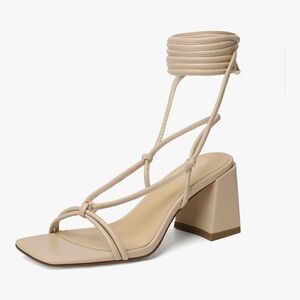 Elegant Beige Strappy Block Heel Sandals
